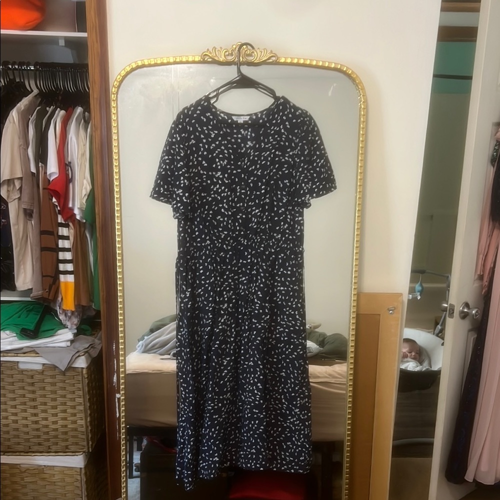 White and Blue Flutter Sleeve Midi Sundress